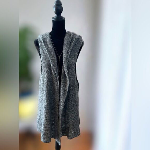 Eileen Fisher Suri alpaca silk mesh hooded Vest Cardigan Duster Size L - Picture 7 of 15